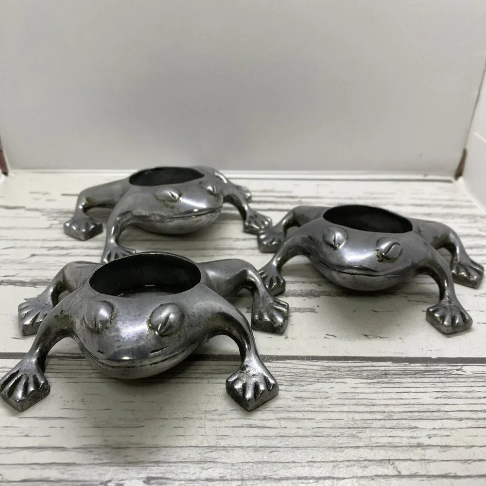 Restoration Hardware Lot 3 Frog Tea Light Candle Holder Aluminum Silver Chrome